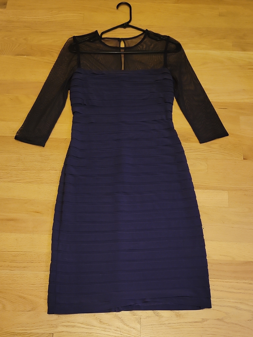 Adrianna Papell Purple Bandage Dress with Sheer Sleeves